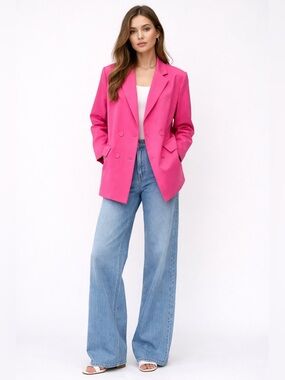 Fore Hot Pink Oversized Blazer Small Double Breasted Barbie Work Chic Statement